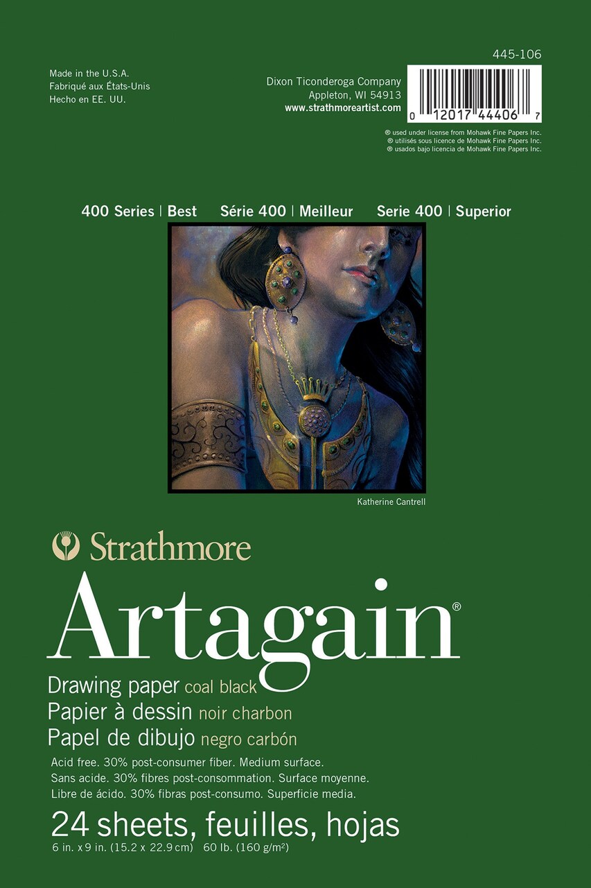 Strathmore 400 Series Artagain Drawing Pad 6"X9"-Glue Bound Black, 24 Sheets